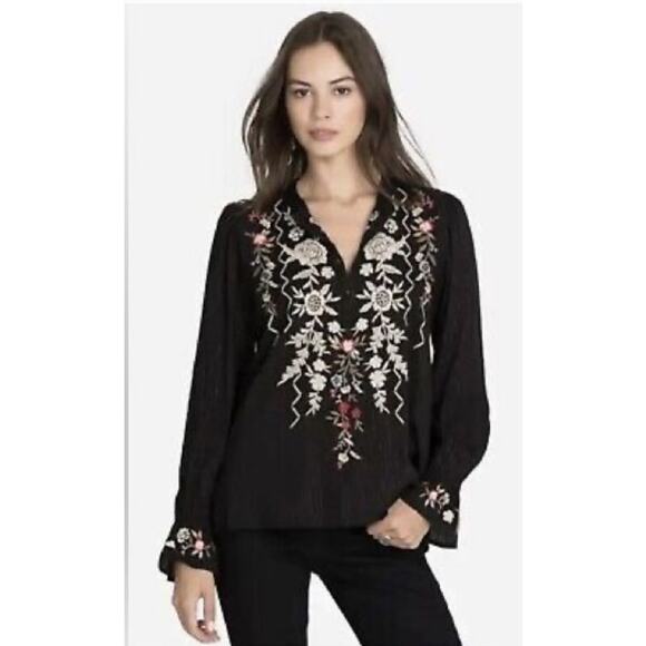 Johnny Was Tops - Johnny Was Workshop Rona Victorian Embroidered Blouse Womens S Black Metallic